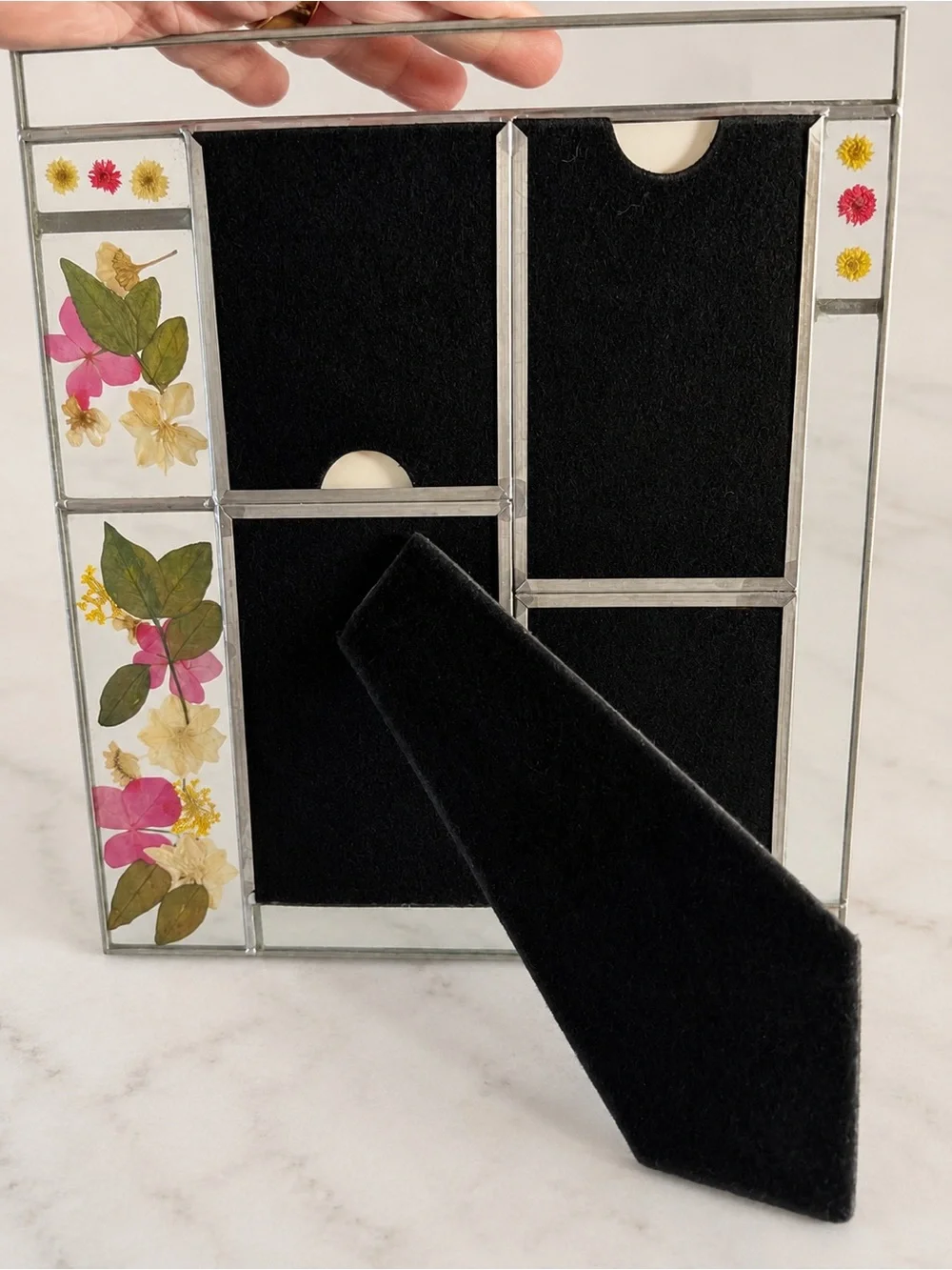 Vintage Leaded Glass Pressed Flower Collage Picture Frame Cottagecore 11 x 8.5